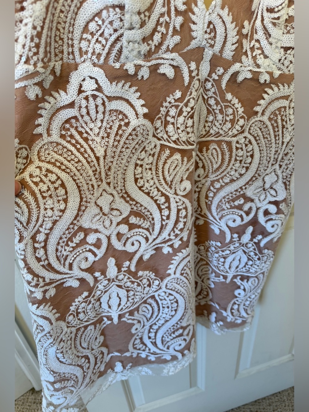 FREE PEOPLE NIGHT SHIMMERS MINI DRESS in SEQUIN LACE NUDE, SIZE 10 - Picture 5 of 13
